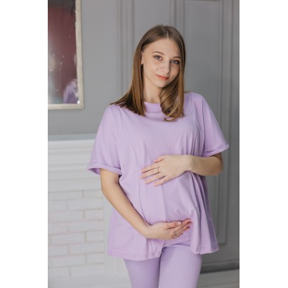 Комплект велосипедки і футболка для вагітних oversize з секретом для годування Фіолетовий